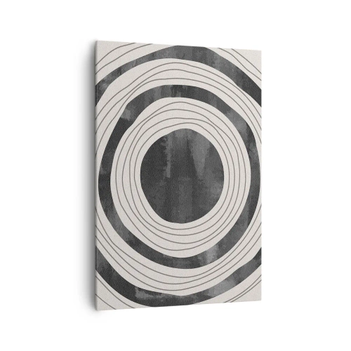 Cuadro sobre lienzo - Impresión de Imagen - Círculos concéntricos en blanco y negro sobre un fondo claro - 70x100cm - En el centro mismo - Decoración de pared moderna para salón y dormitorio ARTTOR