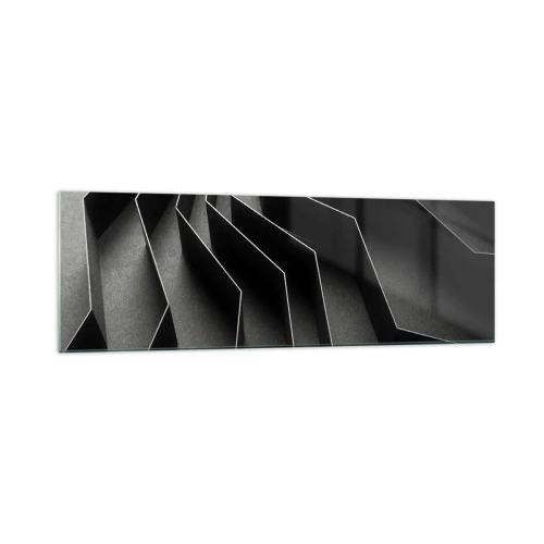 Cuadro sobre vidrio - Impresiones sobre Vidrio - Abstracción en blanco y negro con estructuras geométricas. - 160x50cm - Orden espacial - Decoración de pared moderna para salón y dormitorio ARTTOR