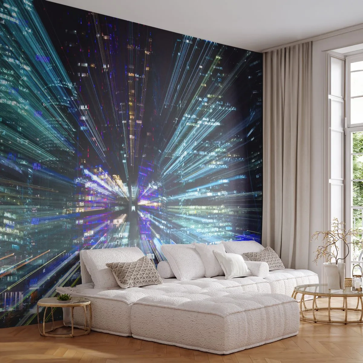 Fotomural Standard Eco - Cruzando el hiperespacio - Abstracción, Ciudad, Gráficos - 350x256 cm
