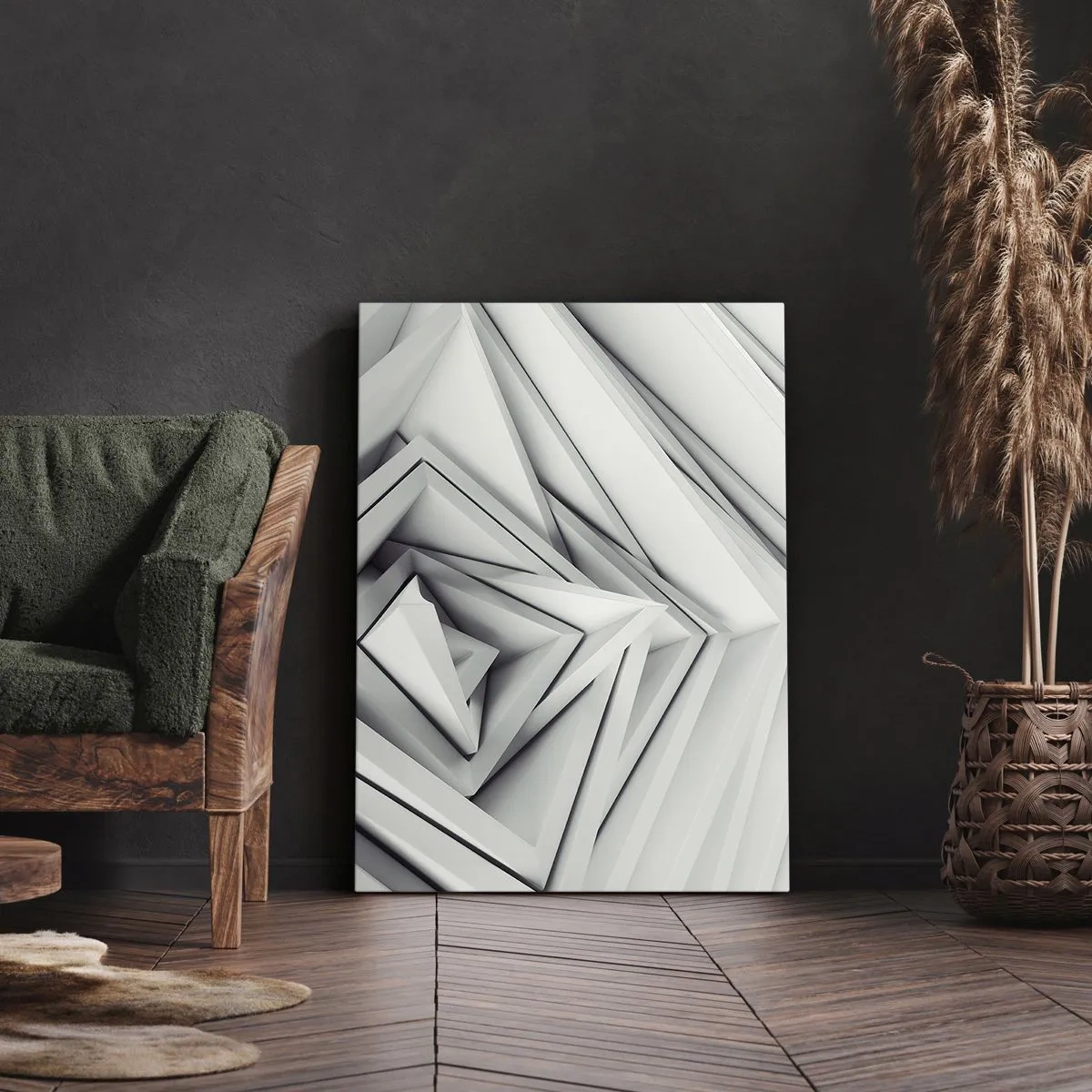 Cuadro sobre lienzo - Impresión de Imagen - Una composición abstracta de formas geométricas en tonos de gris. - 80x120cm - Ángulos afilados - Decoración de pared moderna para salón y dormitorio ARTTOR