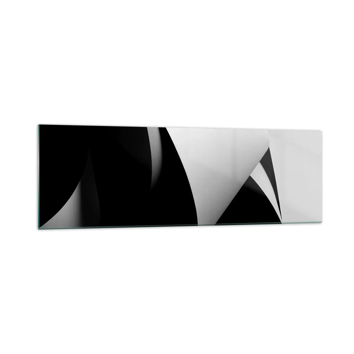 Cuadro sobre vidrio - Impresiones sobre Vidrio - Formas abstractas en blanco y negro con contrastes llamativos. - 160x50cm - Planos de luz desde las profundidades de la sombra - Decoración de pared moderna para salón y dormitorio ARTTOR