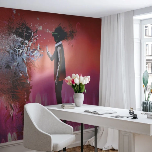 Fotomural Premium Canvas - Una escena abstracta con una figura futurista y elementos dispersos. - 100x70cm - ¿Es posible mirar dentro de uno mismo? - Decoración de pared moderna para salón y dormitorio ARTTOR