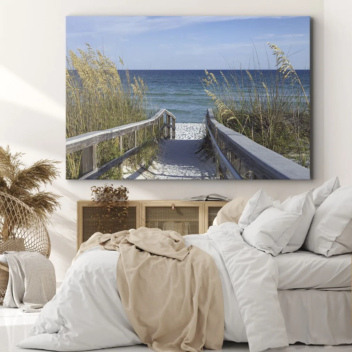 Cuadro sobre lienzo - Impresión de Imagen - Camino a la playa con vistas al mar - 70x50cm - En el sol, en el viento - Decoración de pared moderna para salón y dormitorio ARTTOR