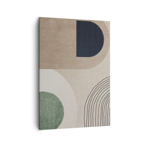 Cuadro sobre lienzo - Impresión de Imagen - Formas geométricas en tonos beige y verde. - 50x70cm - La delicadeza de un óvalo - Decoración de pared moderna para salón y dormitorio ARTTOR