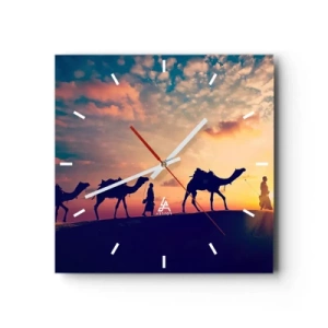 Reloj de pared - Reloj de vidrio - Una caravana de camellos vagando por el desierto al atardecer - 30x30cm - El misterioso espíritu de Oriente - Decoración de pared moderna para salón y dormitorio ARTTOR