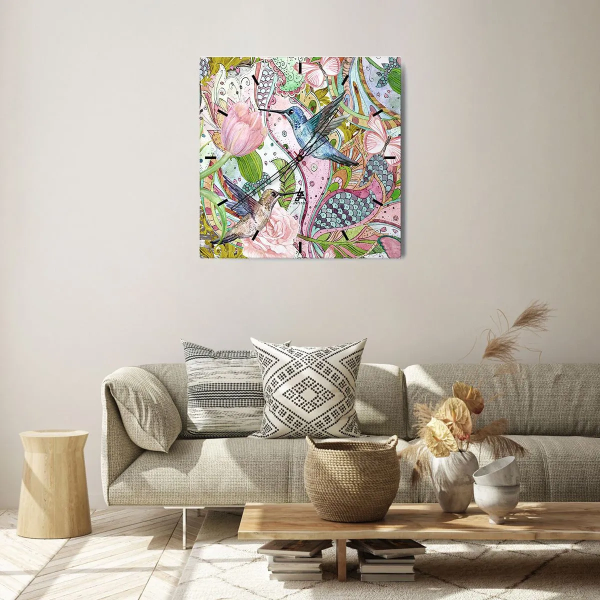 Reloj de pared - Reloj de vidrio - Enredado en las vides - 40x40 cm