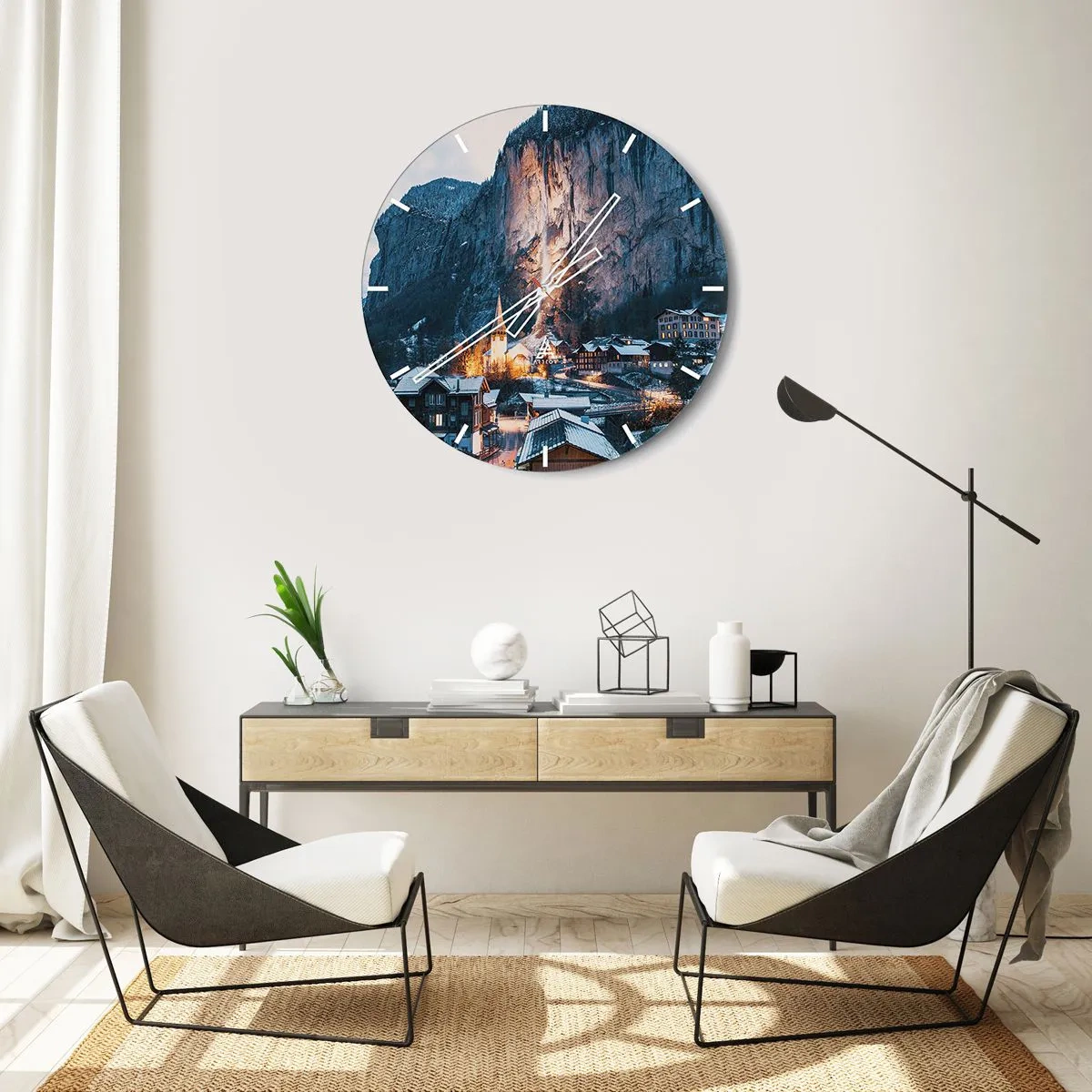 Reloj de pared - Reloj de vidrio - El espíritu luminoso del invierno - 40x40 cm
