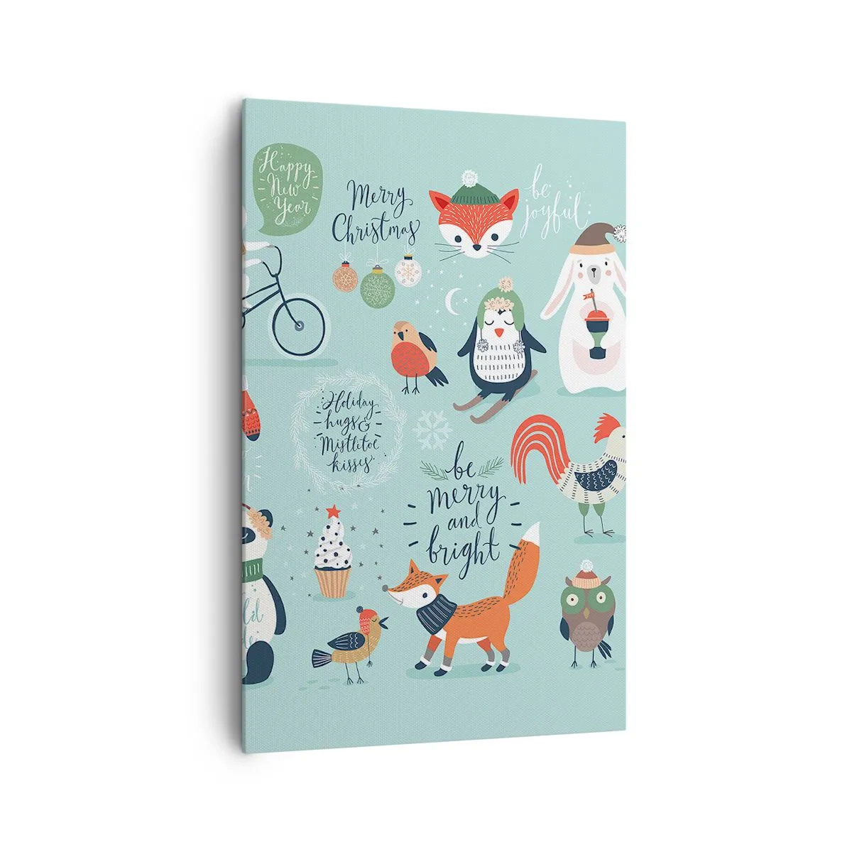 Cuadro sobre lienzo - Impresión de Imagen - Ilustración navideña de animales en un ambiente invernal. - 80x120cm - ¡Que siempre sea Navidad! - Decoración de pared moderna para salón y dormitorio ARTTOR