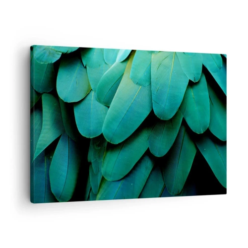 Cuadro sobre lienzo - Impresión de Imagen - Detalle de plumas en tonos verdes. - 70x50cm - La precisión de la naturaleza - Decoración de pared moderna para salón y dormitorio ARTTOR