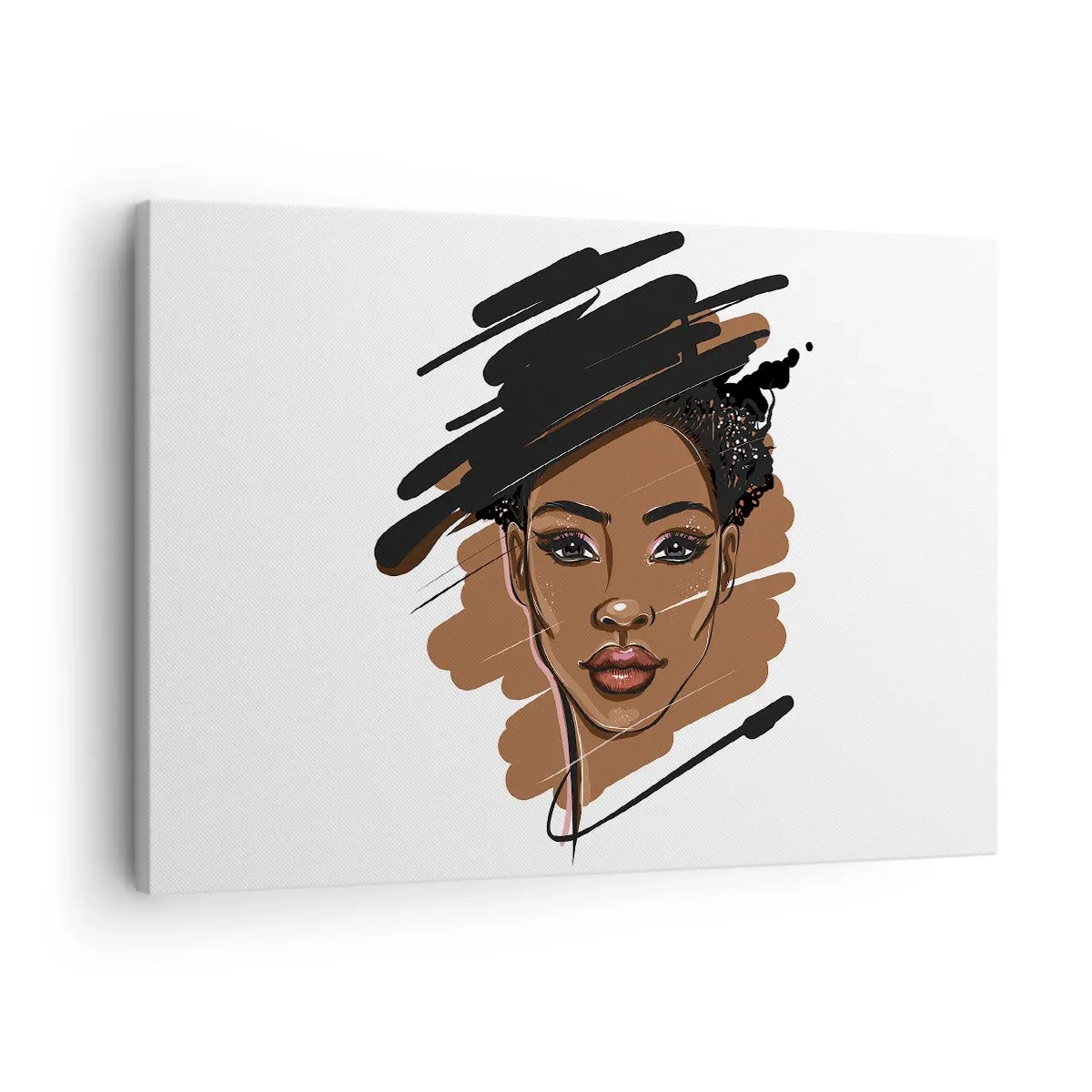 Cuadro sobre lienzo - Impresión de Imagen - Retrato de una mujer con pinceladas artísticas - 70x50cm - Dulce como el chocolate - Decoración de pared moderna para salón y dormitorio ARTTOR