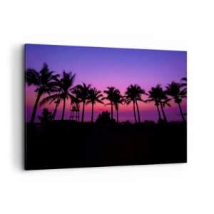 Cuadro sobre lienzo - Impresión de Imagen - Siluetas de palmeras contra un cielo de atardecer de color rosa y morado - 120x80cm - Atardecer bajo las palmeras - Decoración de pared moderna para salón y dormitorio ARTTOR