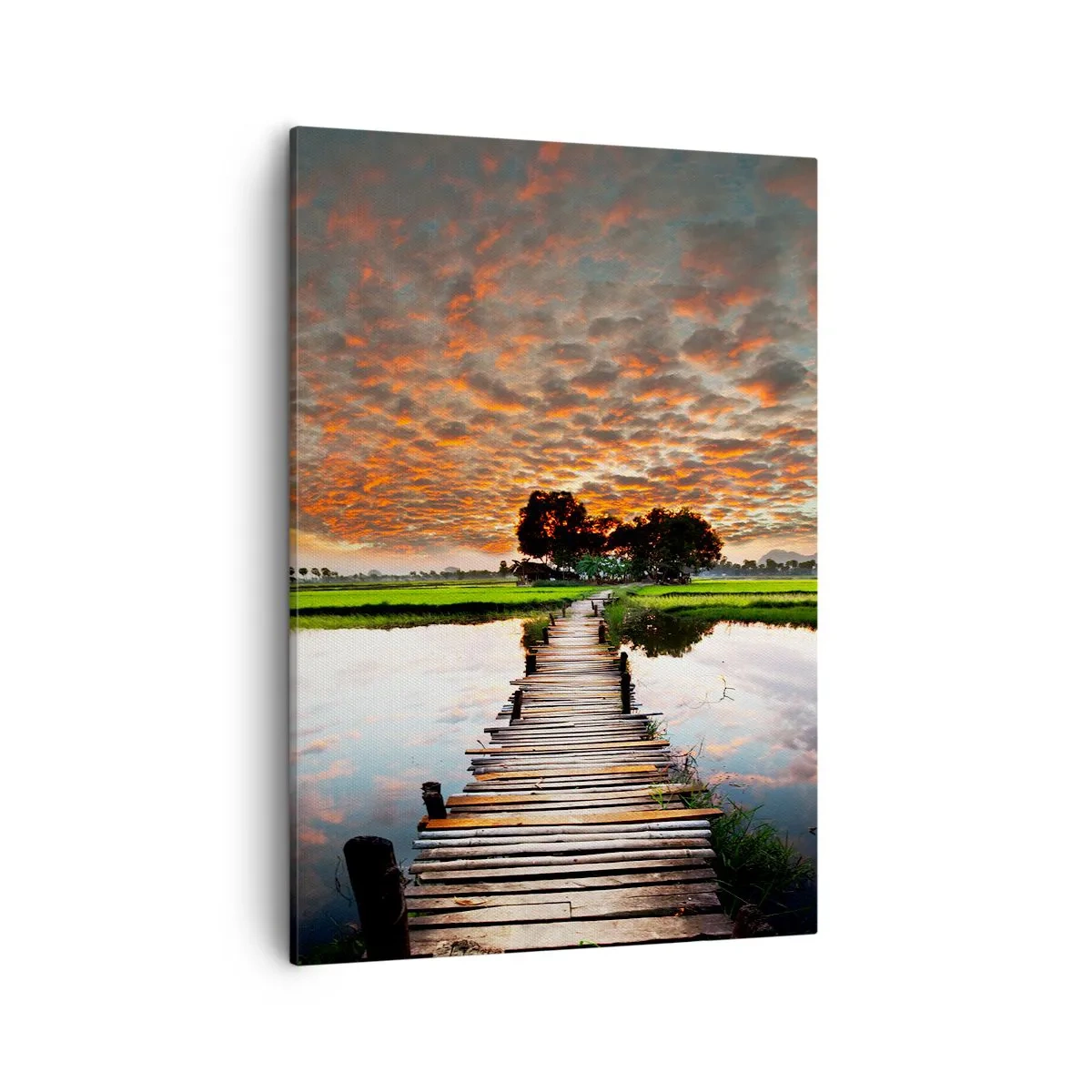 Cuadro sobre lienzo - Impresión de Imagen - Puente de madera sobre el agua al atardecer - 50x70cm - Extiende tus brazos - respira  - Decoración de pared moderna para salón y dormitorio ARTTOR