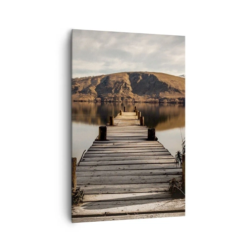 Cuadro sobre lienzo - Impresión de Imagen - Un muelle de madera sobre un lago rodeado de pintorescas colinas. - 80x120cm - Un paisaje en silencio - Decoración de pared moderna para salón y dormitorio ARTTOR