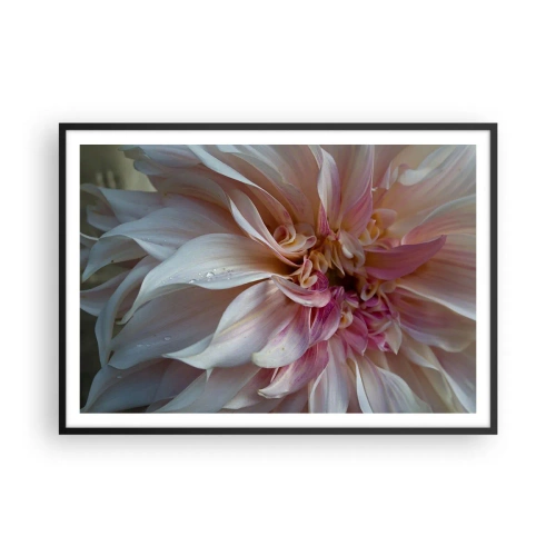Póster en marco negro - Primer plano de delicados pétalos de flores rosas con gotas de agua. - 100x70cm - Frescura floreciente - Decoración de pared moderna para salón y dormitorio ARTTOR