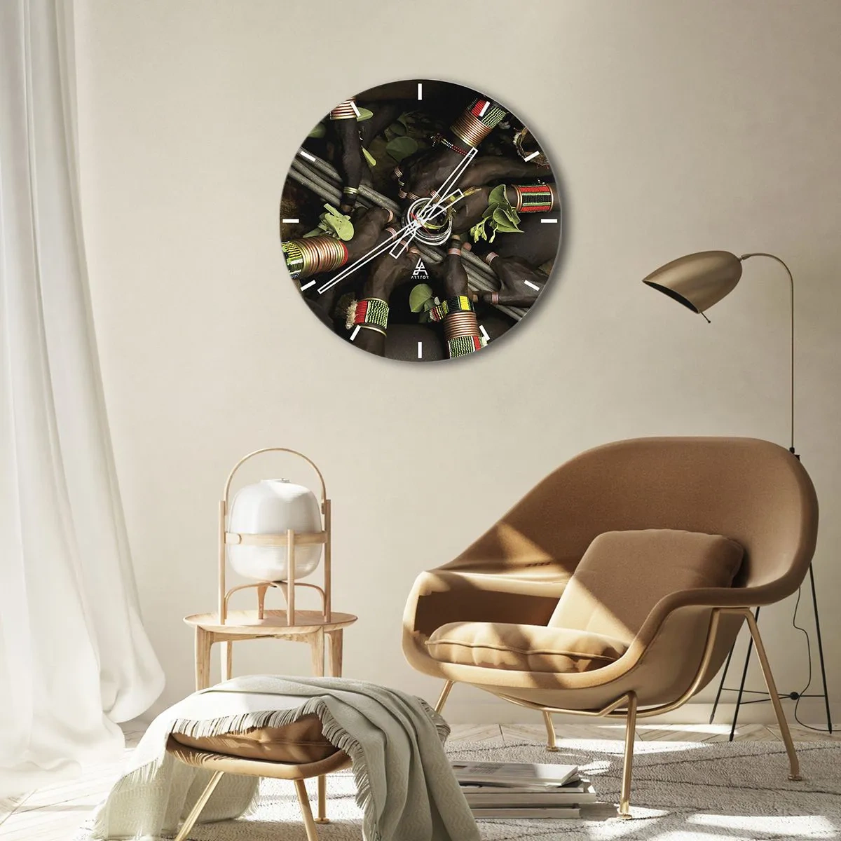 Reloj de pared - Reloj de vidrio - Pulseras y símbolos tribales tradicionales - 30x30cm - Estamos juntos - Decoración de pared moderna para salón, cocina y dormitorio ARTTOR