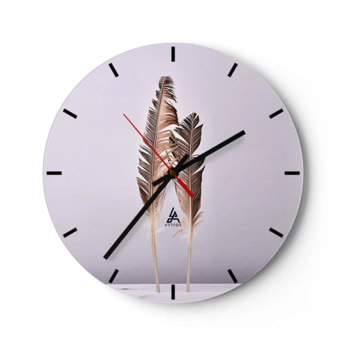 Reloj de pared - Reloj de vidrio - Un elegante motivo de plumas doradas sobre un fondo claro. - 30x30cm - Contra la nada - Decoración de pared moderna para salón, cocina y dormitorio ARTTOR
