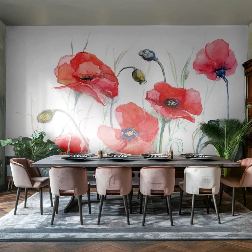 Fotomural Premium Canvas - Flores polacas - flores, Semillas de amapola, Naturaleza - 200x140 cm