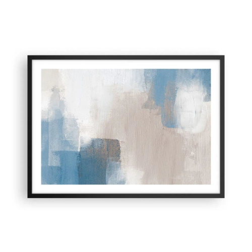 Póster en marco negro - Formas abstractas en tonos azules y beige. - 70x50cm - Abstracción rosa tras un velo azul - Decoración de pared moderna para salón y dormitorio ARTTOR