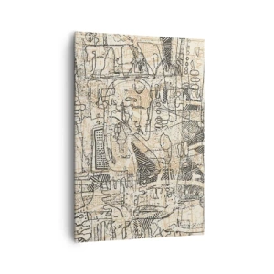 Cuadro sobre lienzo - Impresión de Imagen - Patrones y líneas abstractas sobre un fondo beige - 70x100cm - A la espera de ser descifrado - Decoración de pared moderna para salón y dormitorio ARTTOR