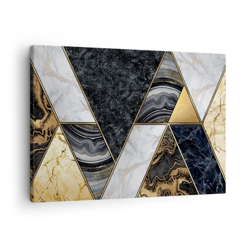 Cuadro sobre lienzo - Impresión de Imagen - Triángulos geométricos en dorado, mármol y tonos oscuros. - 70x50cm - Collage de piedras - Decoración de pared moderna para salón y dormitorio ARTTOR