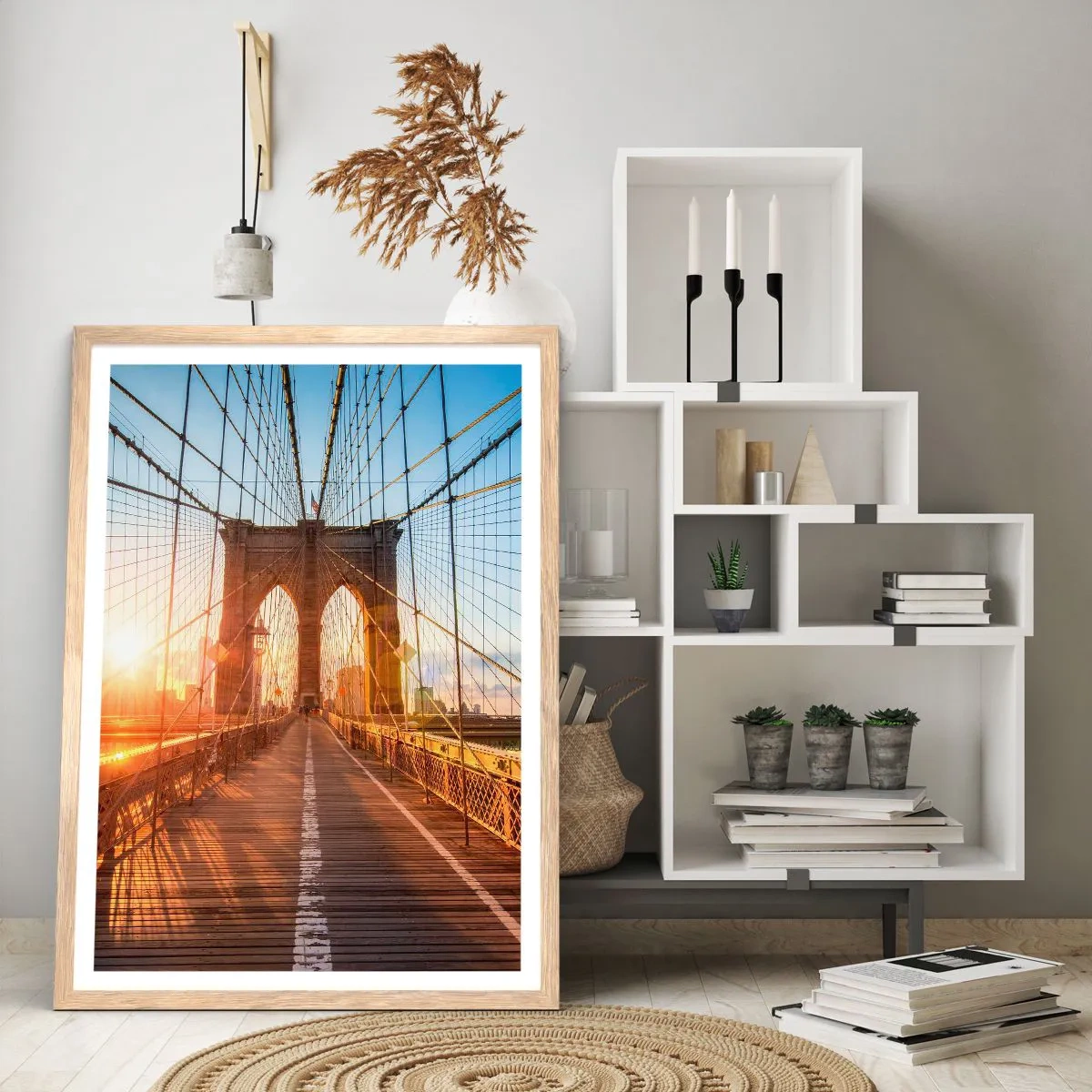 Póster en marco roble claro - En el puente dorado - 30x40 cm