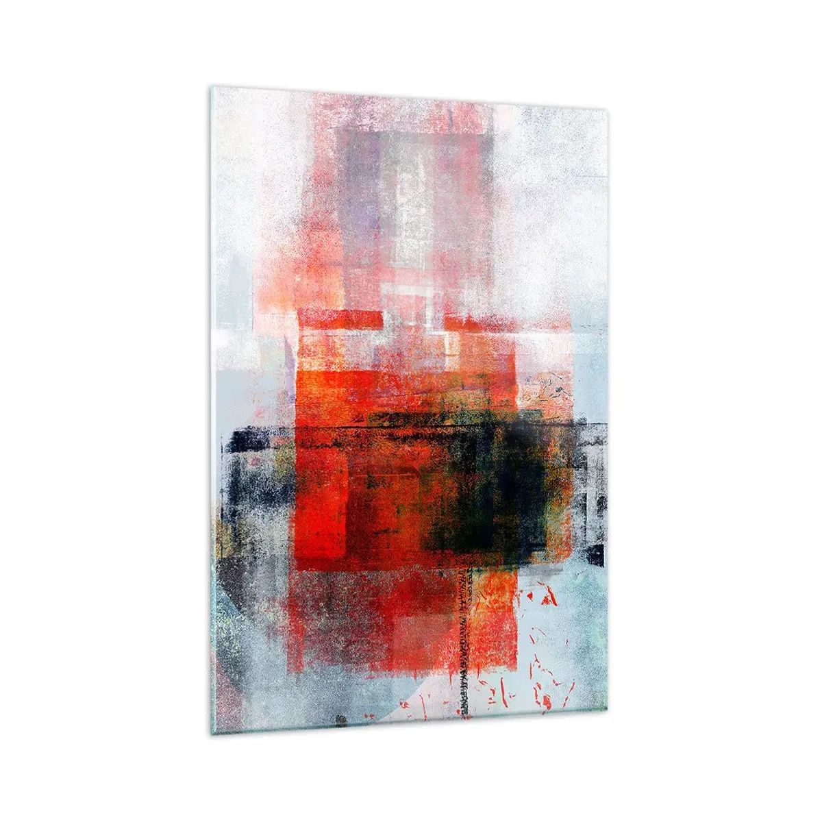Cuadro sobre vidrio - Impresiones sobre Vidrio - Composición geométrica abstracta con acentos rojos y naranjas. - 80x120cm - Composición brillante - Decoración de pared moderna para salón y dormitorio ARTTOR