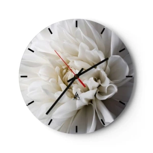 Reloj de pared - Reloj de vidrio - Una delicada flor blanca con un primer plano de los pétalos. - 30x30cm - La novia de la mañana - Decoración de pared moderna para salón, cocina y dormitorio ARTTOR