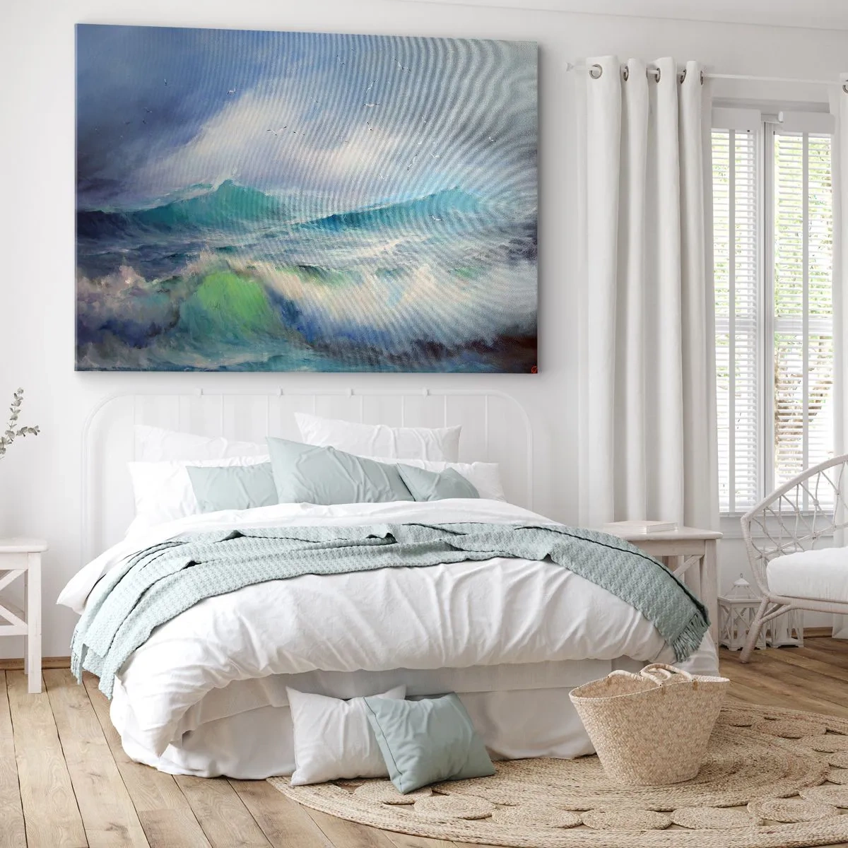 Cuadro sobre lienzo - Impresión de Imagen - Olas fuertes en el océano - 120x80cm - La fuerza del viento - Decoración de pared moderna para salón y dormitorio ARTTOR