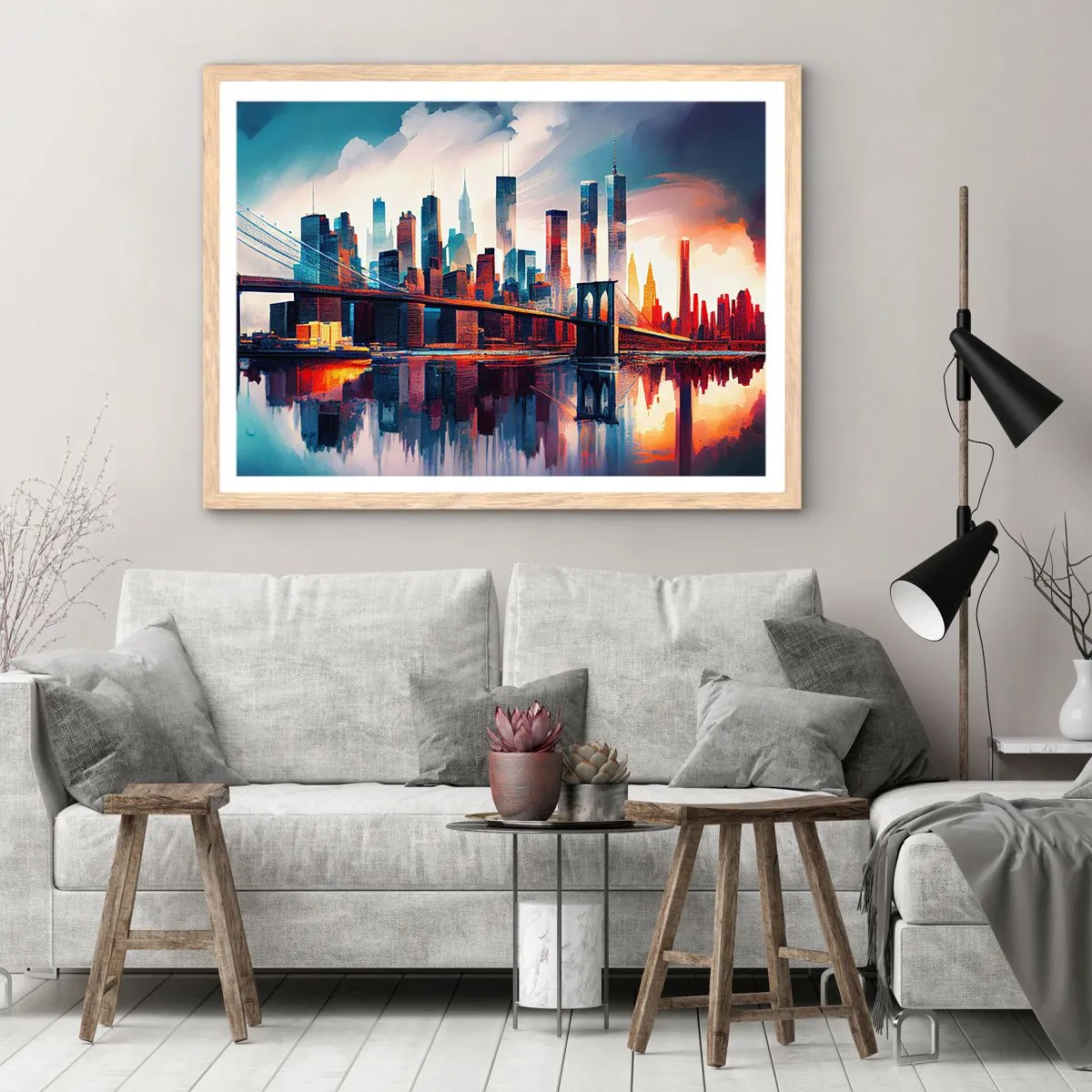 Póster en marco roble claro - Nueva York siempre luce - 40x30 cm