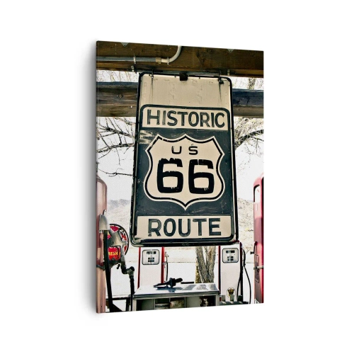 Cuadro sobre lienzo - Impresión de Imagen - Gasolinera histórica de la Ruta 66 - 70x100cm - Un viaje retro americano - Decoración de pared moderna para salón y dormitorio ARTTOR