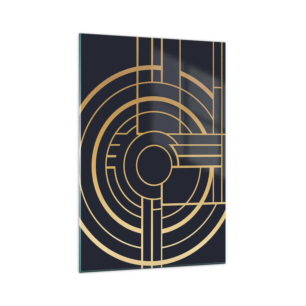 Cuadro sobre vidrio - Impresiones sobre Vidrio - Patrón geométrico con líneas doradas. - 70x100cm - Giro de los elementos - Decoración de pared moderna para salón y dormitorio ARTTOR