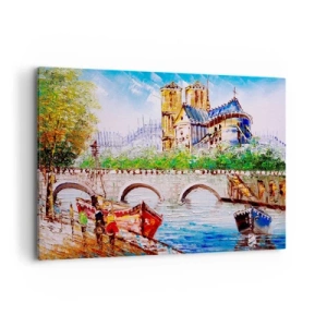 Cuadro sobre lienzo - Impresión de Imagen - Paisaje con un puente y una catedral de estilo clásico. - 120x80cm - Su tiempo nunca pasa - Decoración de pared moderna para salón y dormitorio ARTTOR