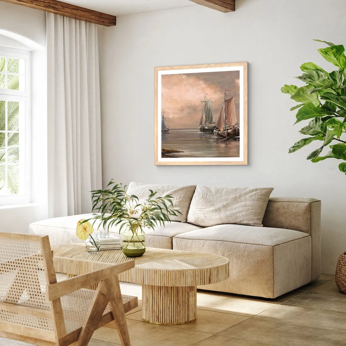 Póster en marco roble claro - El regreso de los marineros - 50x50 cm