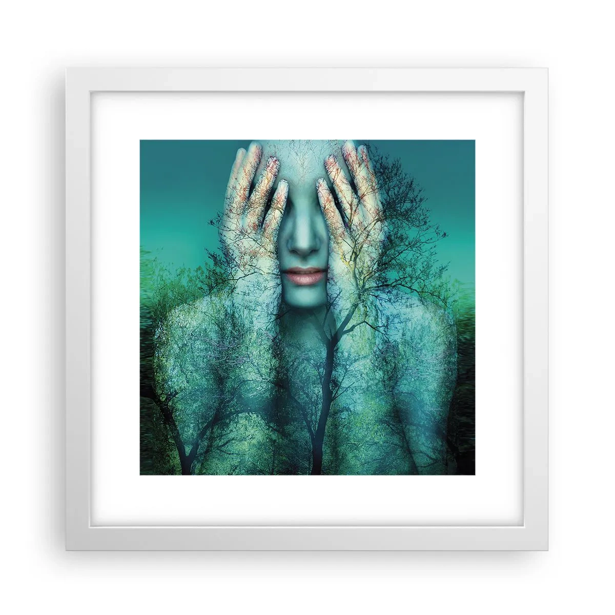 Póster en marco blanco - Sumergida en azul - 30x30 cm