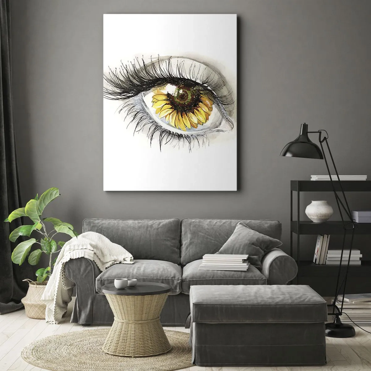 Cuadro sobre lienzo - Impresión de Imagen - Ojo artístico con iris en forma de girasol. - 50x70cm - Un aspecto tan caluroso como el verano - Decoración de pared moderna para salón y dormitorio ARTTOR