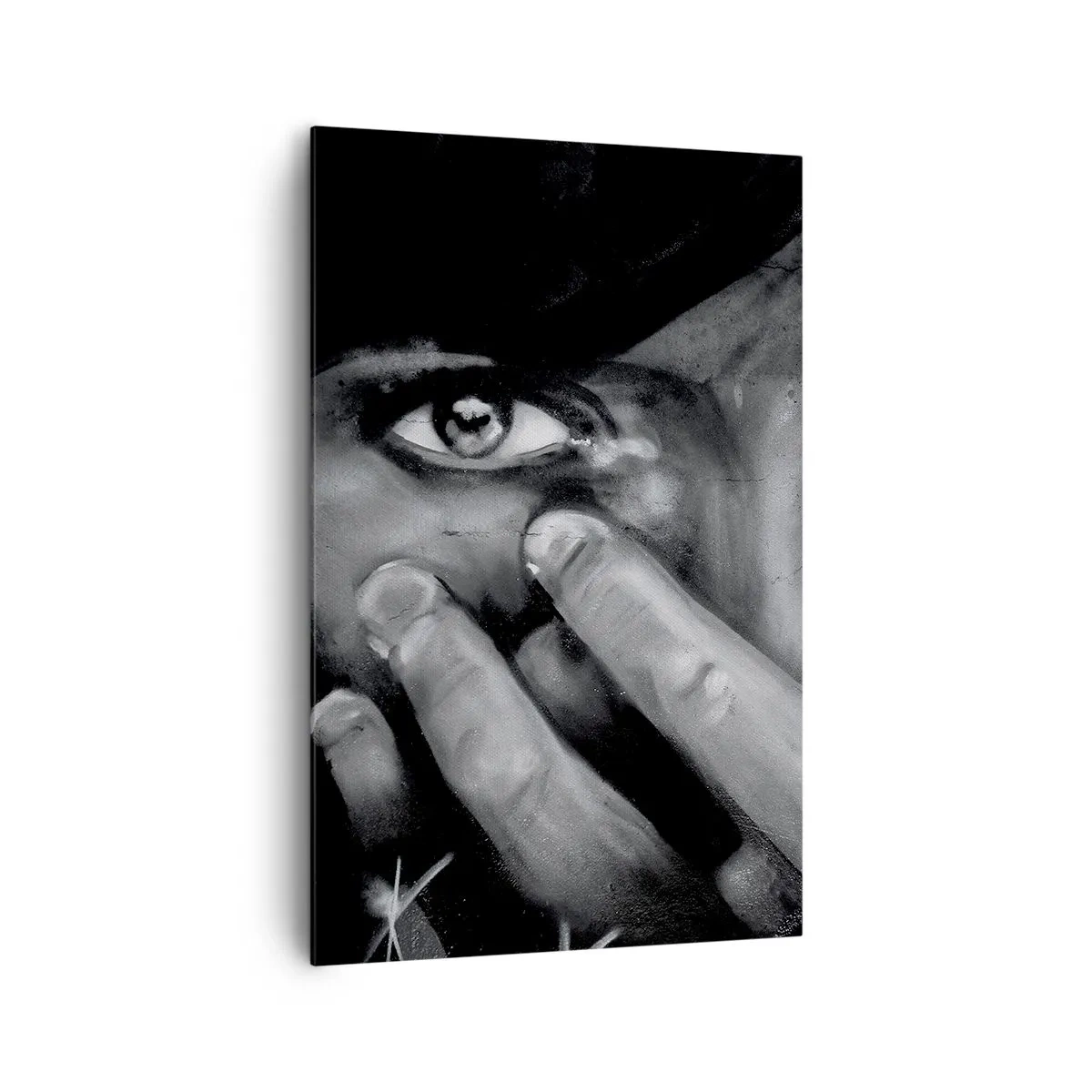 Cuadro sobre lienzo - Impresión de Imagen - Retrato en blanco y negro de una mujer cubriéndose la cara con las manos. - 80x120cm - No diré quién lo pintó - Decoración de pared moderna para salón y dormitorio ARTTOR