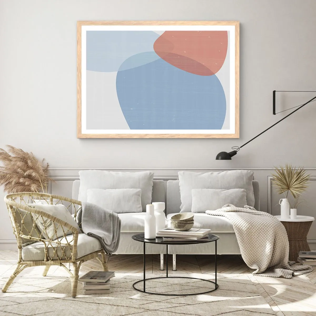 Póster en marco roble claro - Relaciones en colores pastel - 100x70 cm