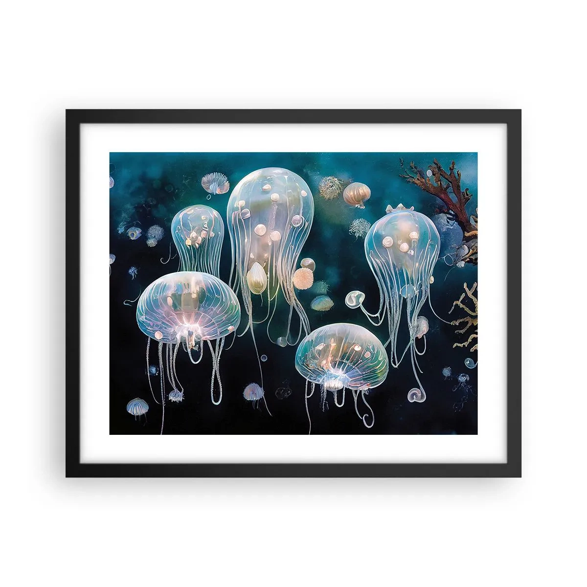 Póster en marco negro - Globos submarinos - 50x40 cm