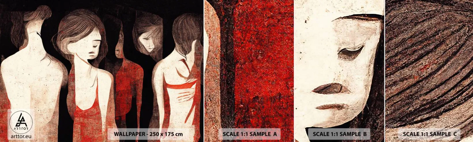 Muestra De Fotomural Standard Eco - Madonnas de la oscuridad - Mujer, Pedazo, Tristeza - 100x30 cm