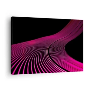 Cuadro sobre lienzo - Impresión de Imagen - Líneas futuristas en tonos rosa sobre fondo negro. - 70x50cm - Avenida de luz - Decoración de pared moderna para salón y dormitorio ARTTOR