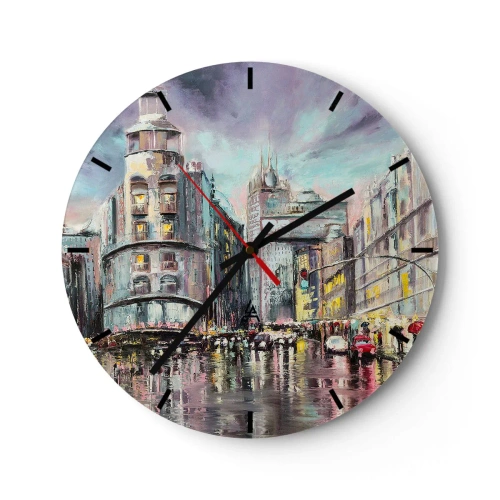 Reloj de pared - Reloj de vidrio - Calle de la ciudad por la noche bajo la lluvia con reflejos de luces - 30x30cm - Va a ser una buena noche - Decoración de pared moderna para salón, cocina y dormitorio ARTTOR