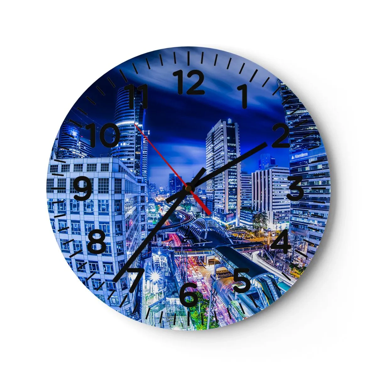 Reloj de pared - Reloj de vidrio - Ritmos de la ciudad nocturna - 30x30 cm