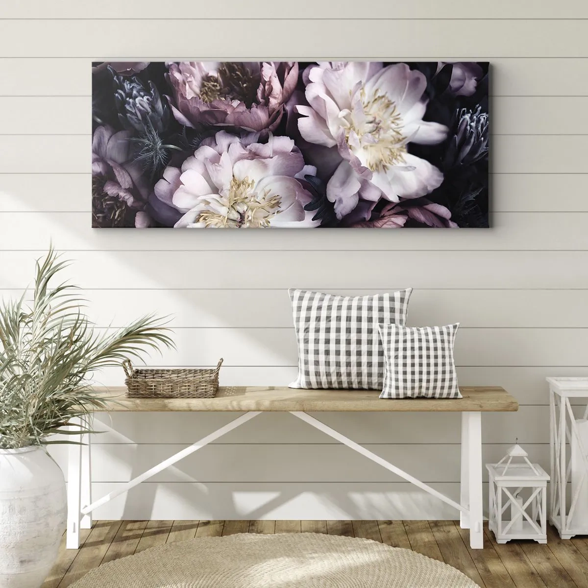Cuadro sobre lienzo - Impresión de Imagen - Flores en delicados tonos pastel. - 120x50cm - Un ramo a la antigua usanza - Decoración de pared moderna para salón y dormitorio ARTTOR