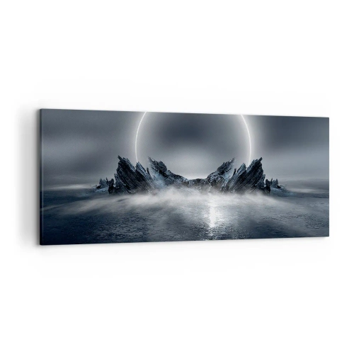 Cuadro sobre lienzo - Impresión de Imagen - Paisaje misterioso con un anillo de luz sobre las montañas. - 120x50cm - El final del cuento - Decoración de pared moderna para salón y dormitorio ARTTOR