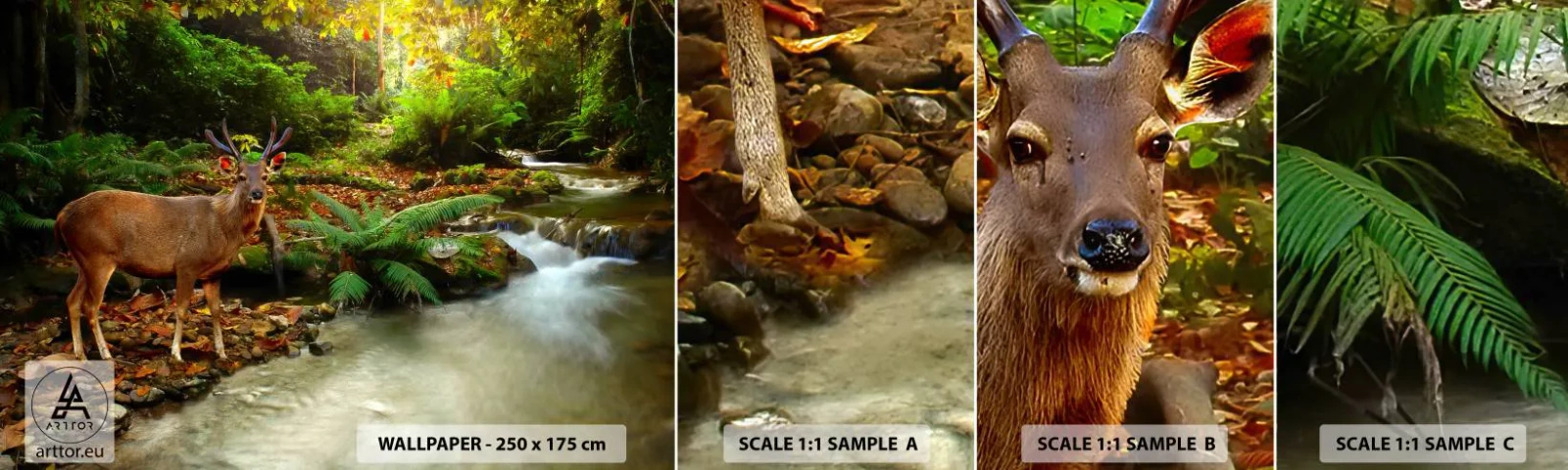 Muestra De Fotomural Standard Eco - Bienvenido a mi mundo - Paisaje, animales, Ciervo - 100x30 cm