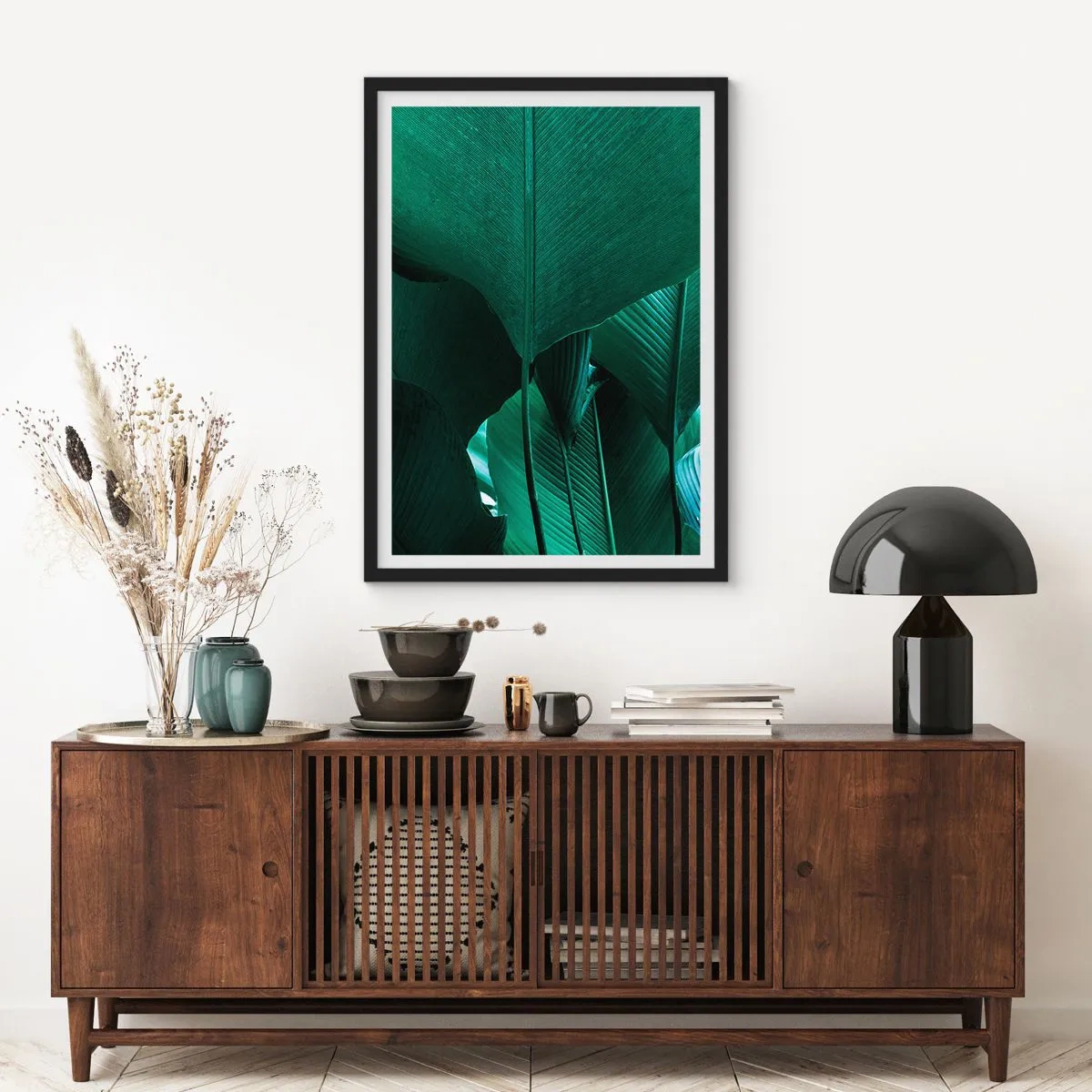 Póster en marco negro - Primer plano de grandes hojas verdes que muestran estructura y textura. - 50x70cm - De cara a la luz - Decoración de pared moderna para salón y dormitorio ARTTOR