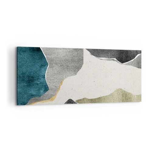 Cuadro sobre lienzo - Impresión de Imagen - Formas geométricas en tonos grises, verdes y dorados. - 120x50cm - Composición en mosaico con una hebra de oro - Decoración de pared moderna para salón y dormitorio ARTTOR