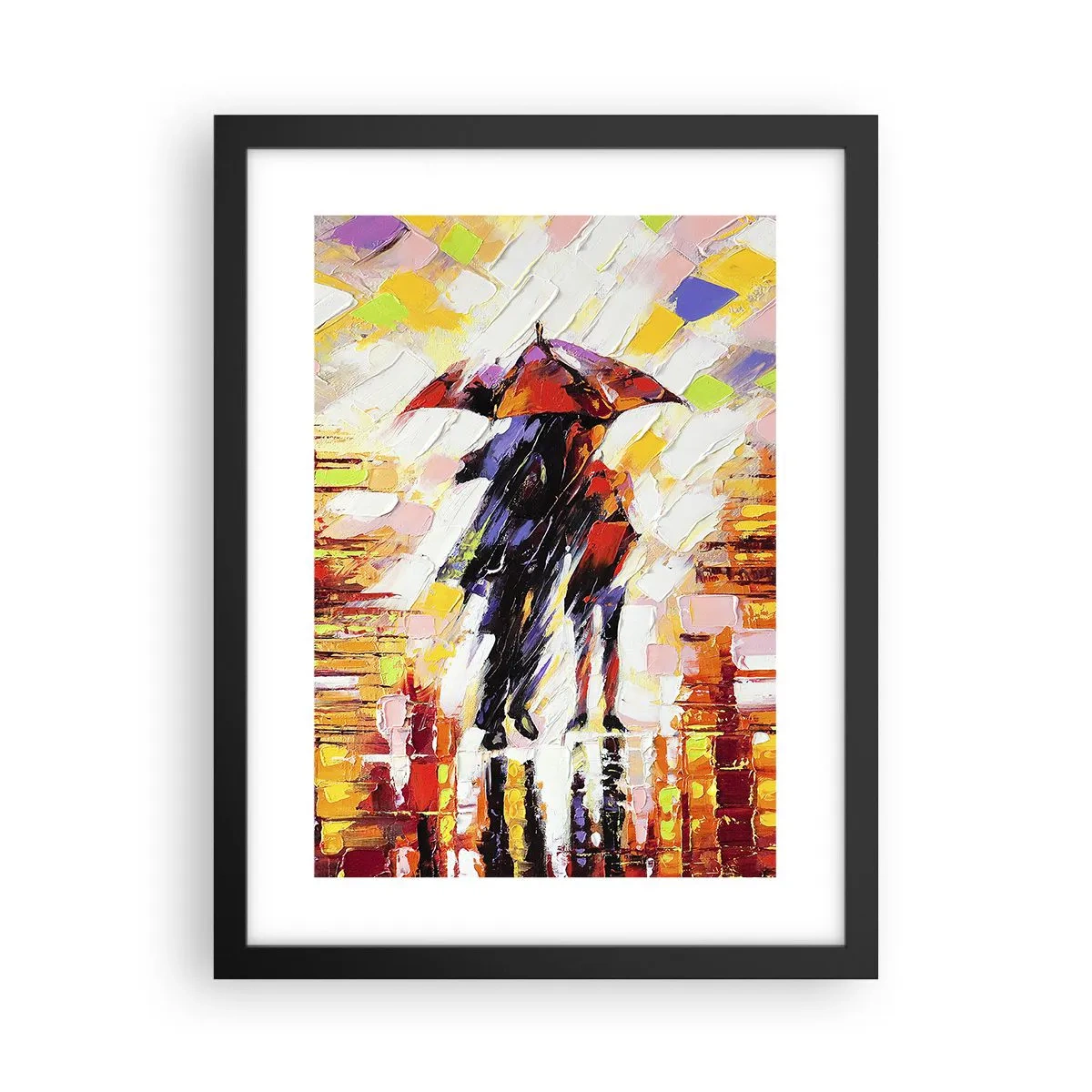 Póster en marco negro - Juntos a través de la noche y la lluvia - 30x40 cm