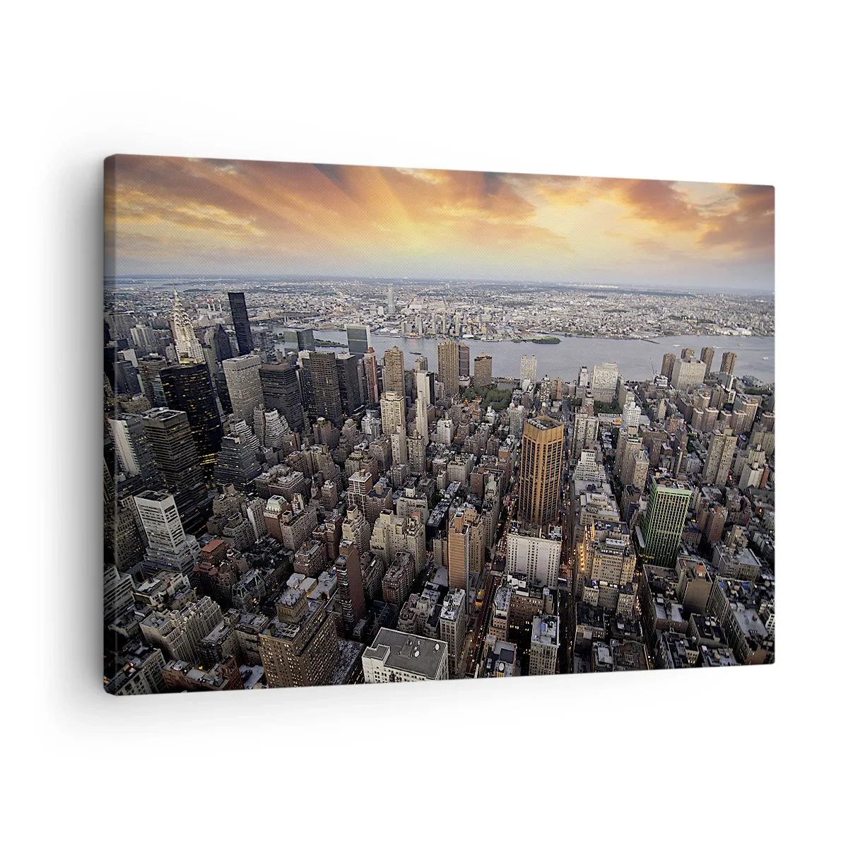 Cuadro sobre lienzo - Impresión de Imagen - Vista de la metrópoli con la puesta de sol - 70x50cm - El corazón palpitante de nuestro tiempo - Decoración de pared moderna para salón y dormitorio ARTTOR