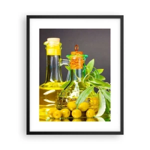 Póster en marco negro - Bodegón con aceitunas y aceite - 40x50 cm